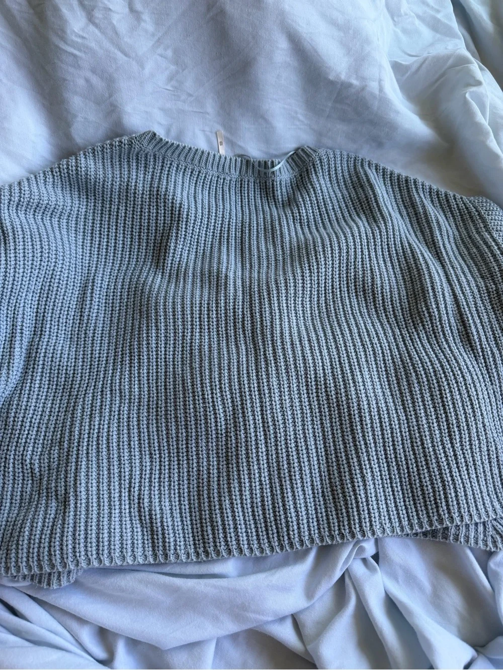 Free People Light Gray Cropped Ribbed Knit Sweater